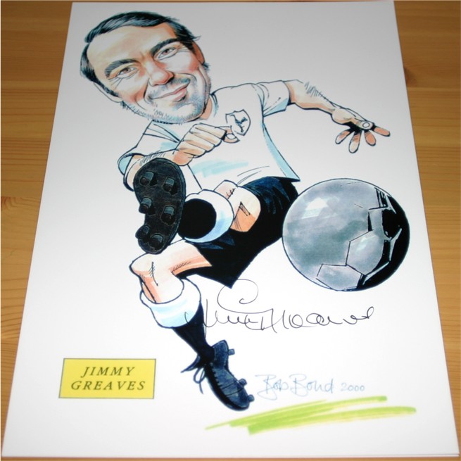 JIMMY GREAVES HAND SIGNED 12 x 8 INCH CARICATURE