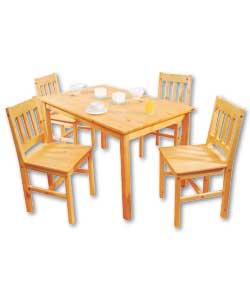 Natural solid pine dining table and four chairs wi
