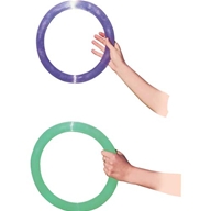 Three colourful plastic rings with basic juggling instructions. More difficult than juggling balls  