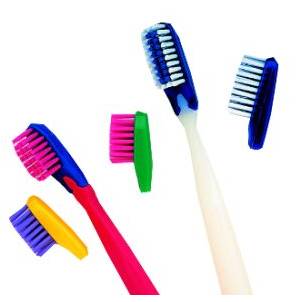 Supply of three replacement heads for toothbrush.