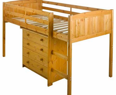 This Kelsey Pine Mid Sleeper Bed Frame with Elliott Mattress is perfect if you want plenty of storage space underneath your childs bed. The included Elliott mattress is open coil with a medium firmness and a depth of 16cm. Sleeper: Solid wood frame f