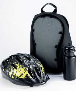 Contains black cycle helmet 52-56cm and one set of knee and elbow pads.