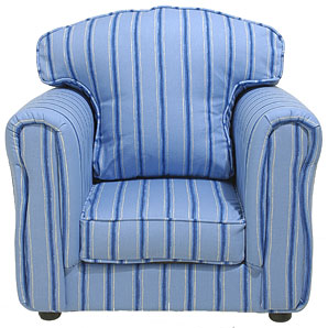 A bright and comfortable striped armchair that is