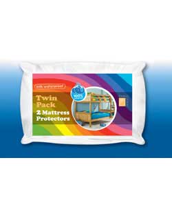 A pair of kids waterproof mattress protectors, designed to protect mattresses against liquid spills 