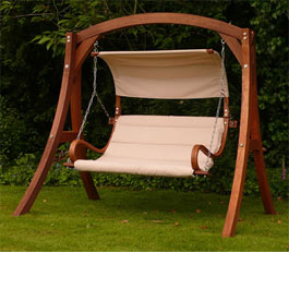 Kingdom Teak Swing Seat - Made from mixed laminated hardwoods the swing comes complete with canopy a