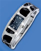 Ladies Black And Diamante Bangle Quartz Watch