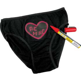 The black  cotton briefs have a heart-shaped panel of flexible material attached to the front that