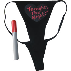 A superb innovation. The high-quality black thong has a panel of flexible material attached to the