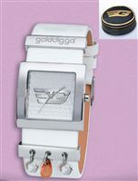 Ladies Golddigga White Charm Watch on Real Leather Strap