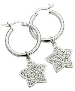 Ladies Ice Sterling Silver Star Drop Hoop Earrings