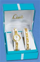 Ladies Limit Stone Set Gold Plated Watch And Bracelet Gift Box Set