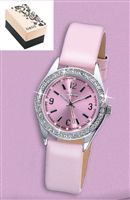 Ladies Oasis Pink Diamante Watch on Pink Leather Strap