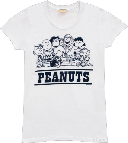 Go for a classic monochrome look with this ultra cute ladies Peanuts Tee which features a distressed