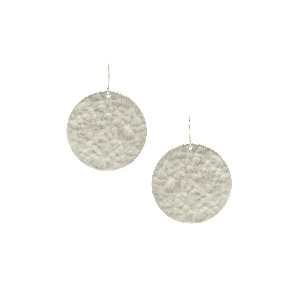 Unbranded Large Hammered Disc Earring - Silver
