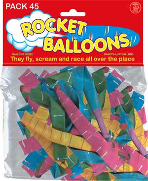 A pack of 45 of the ever popular and superb Rocket Balloons that are inflated and released to produc