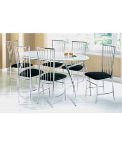 Latiz Oval Glass and Chrome Table and 6 Chairs