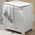 White wood finish. Laundry bag included inside bin: 65% polyester, 35% cotton. Easy assembly