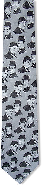 A great tie for Laurel and Hardy fans, featuring the duo`s heads on a silver background.