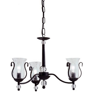 Decadent three arm chandelier in black painted met
