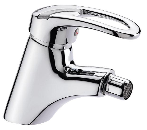 Stylish bidet mixer with cut out detail on the lev