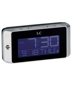 Black and silver case.Digital LCD display.Digital alarm.Snooze function.Calendar and date display.Ba