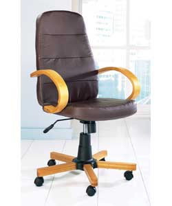Brown leather faced high back swivel chair.PVC sid