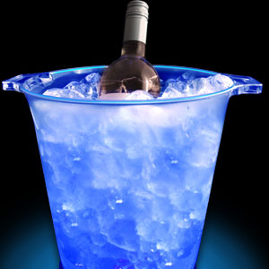 Come on party time here is a full size, frosted plastic, Ice Bucket with a solid blue base and blue 