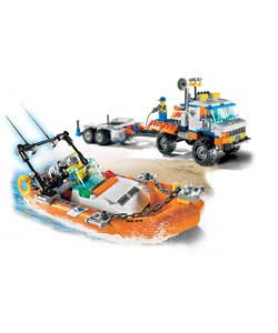 Drive the coast guard truck to the beach, launch the inflatable speed boat and rush to the rescue. T