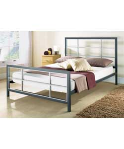 Metal-framed double bedstead with gunmetal and aluminium effect.Firm mattress.Overall size (H)110,