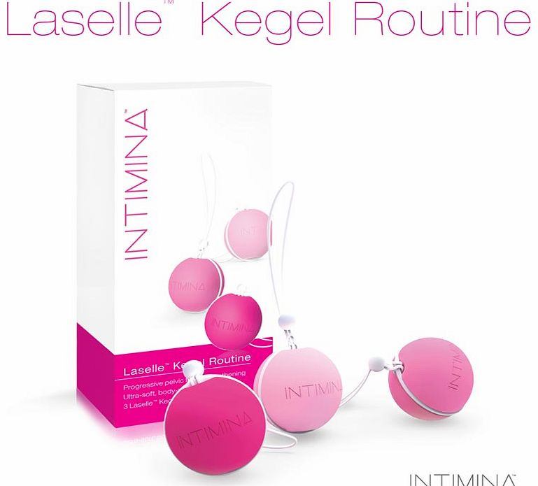 Intimina Laselle Kegel Routine. 3 weighted balls for pelvic floor resistance training. Balls can be used individually or together. 100% body-safe silicone. Strengthen and tone your pelvic floor.
