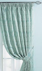 Machine washable. Polyester. Cream/black, duck-egg or wine. Pleated curtains
