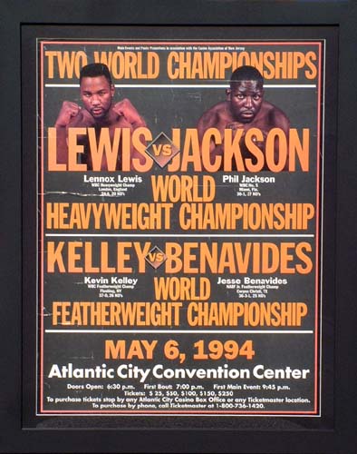 Unbranded LEWIS v JACKSON - framed fight poster, Atlantic City, 6th May 1994
