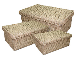 Lidded Seagrass Storage Baskets Set of 3