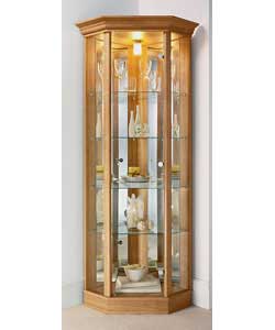 Size (W)81, (D)59, (H)183cm.Light oak finish unit with 1 glass door.  4 internal shelves.  Mirrored 