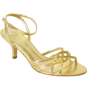 Strappy sandals with diamante detail. The Lila shoes have a medium high covered heel and buckled ank