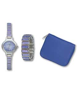 Ladies Q/A lilac dial enamel inset watch with expa