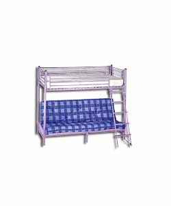 Lilac Metal Bunk Bed with Blue Check Mattress