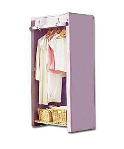 Lilac coloured canvas effect cover. Solid pine frame with slatted top and base. Single hanging