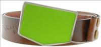 Unbranded Lime Green Shield - Brown Leather Belt by Jon Wye