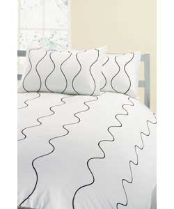 Linear Double Embroidered Duvet Cover Set - Black and Cream