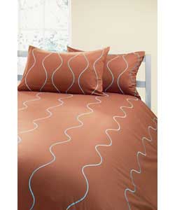 Linear Double Embroidered Duvet Set - Chocolate and Blue
