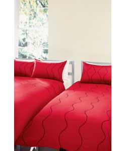 Linear Single Embroidered Duvet Cover Set - Red