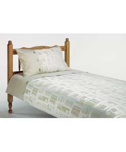 Modern jacquard bedding with linen and wooden effect buttons. Includes duvet cover and 1