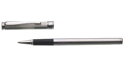 A stylish ballpoint pen with a simple, contemporary design, presented in a leather pouch. A stunning
