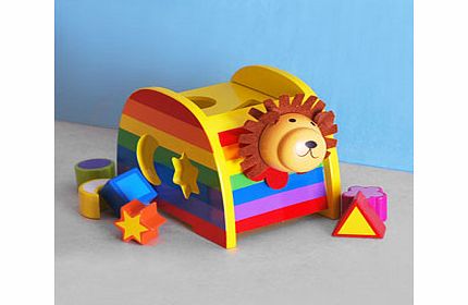 This Lion Shape Sorter Toy is perfect for small children not only will it be fun for them to post the colourful shapes in the corresponding holes it will help develop their hand eye coordination.This Shape sorter game is handcrafted wood and painted 