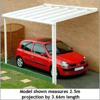 Living Space Carport/Canopy White Frame with Opal Glazing (Projection)3m x (Length)3.05m