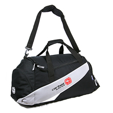 Smart, spacious sports kit bag. Black with grey stripe and Caribee logo. Loads of space for all your