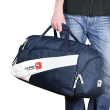 Smart, spacious sports kit bag. Navy with grey stripe and Caribee logo. Loads of space for all your 
