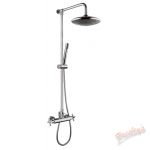 This shower unit comes in chrome and is a wall mou