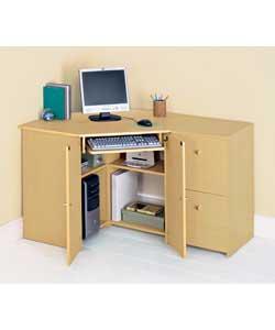 Corner unit dimensions (A)48, (B)90.3, (C)48, (D)48, (E)128cm.Desk height 76cm.Hideaway unit with 3 